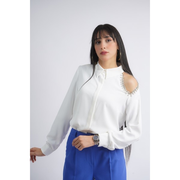 Chemise satiné avec strass à l'épaule