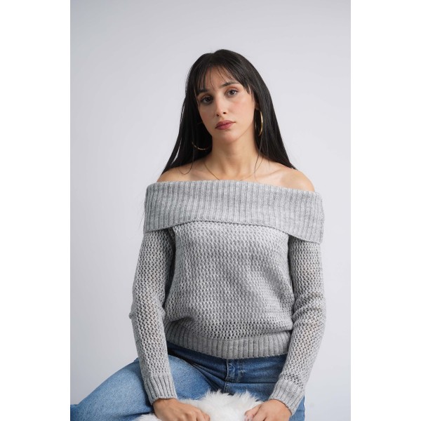 Pull col bateau en croché raffiné