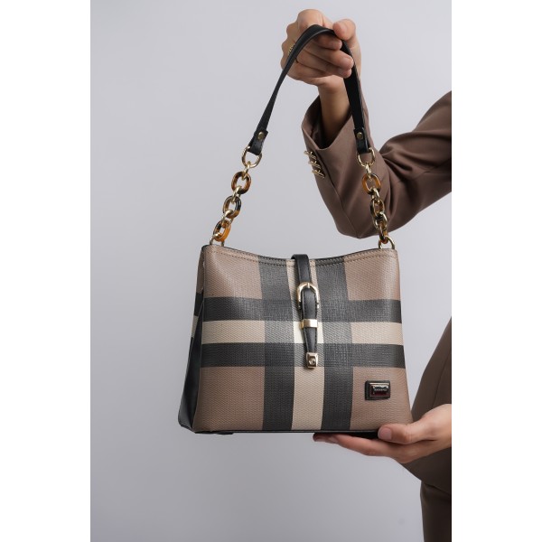 Sac à main en motif à carreaux beiges