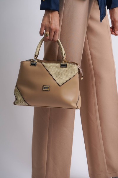 Sac à main beige en similicuir